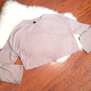 Shein Wide Sleeve Ribbed Oversized Crop Longsleeve Shirt